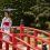 Mujer vestida con traje tradicional japonés paseando por un puente representando la cultura japonesa